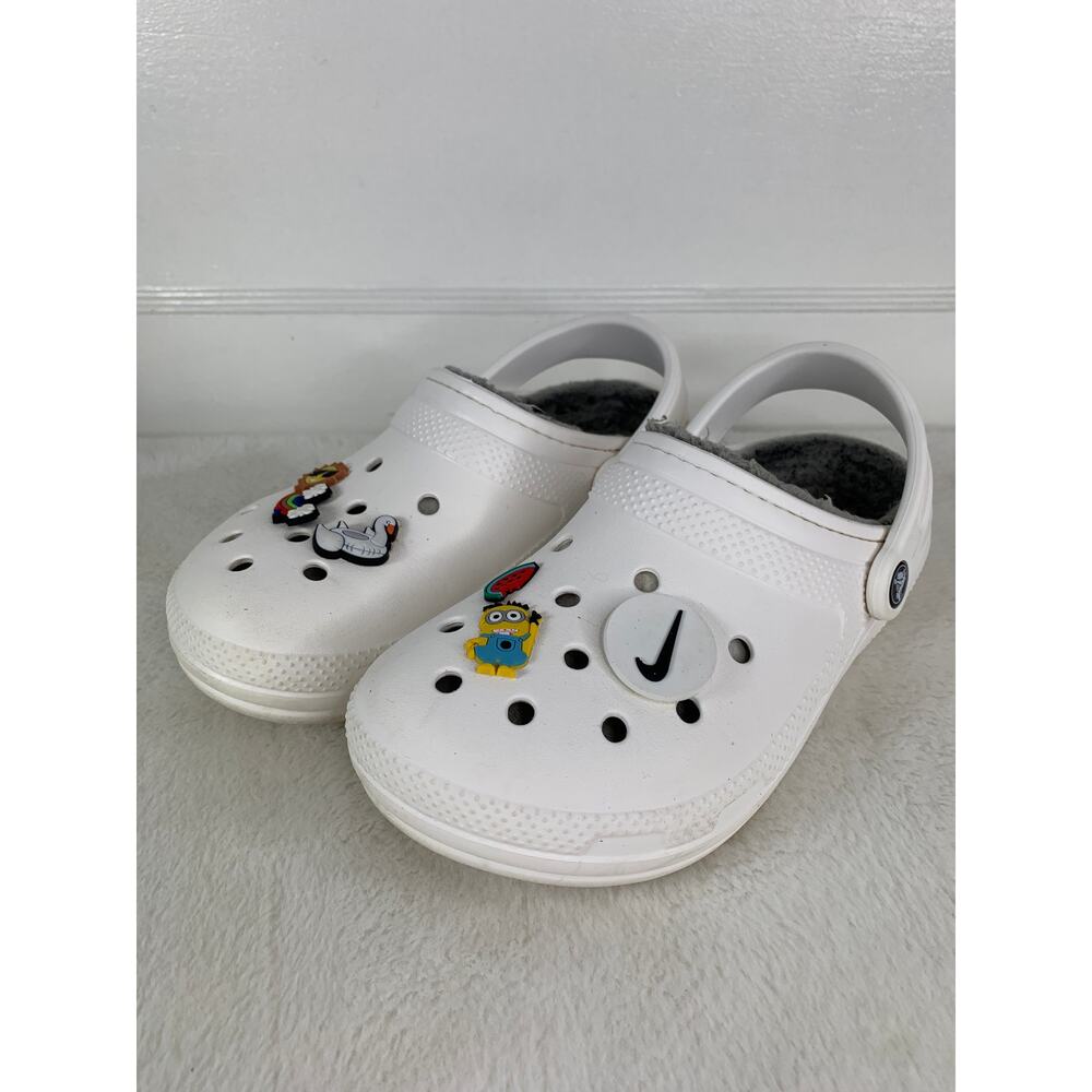 Women's CROCS Classic Faux Fur Lined White Clog Casual Shoes Size 7
